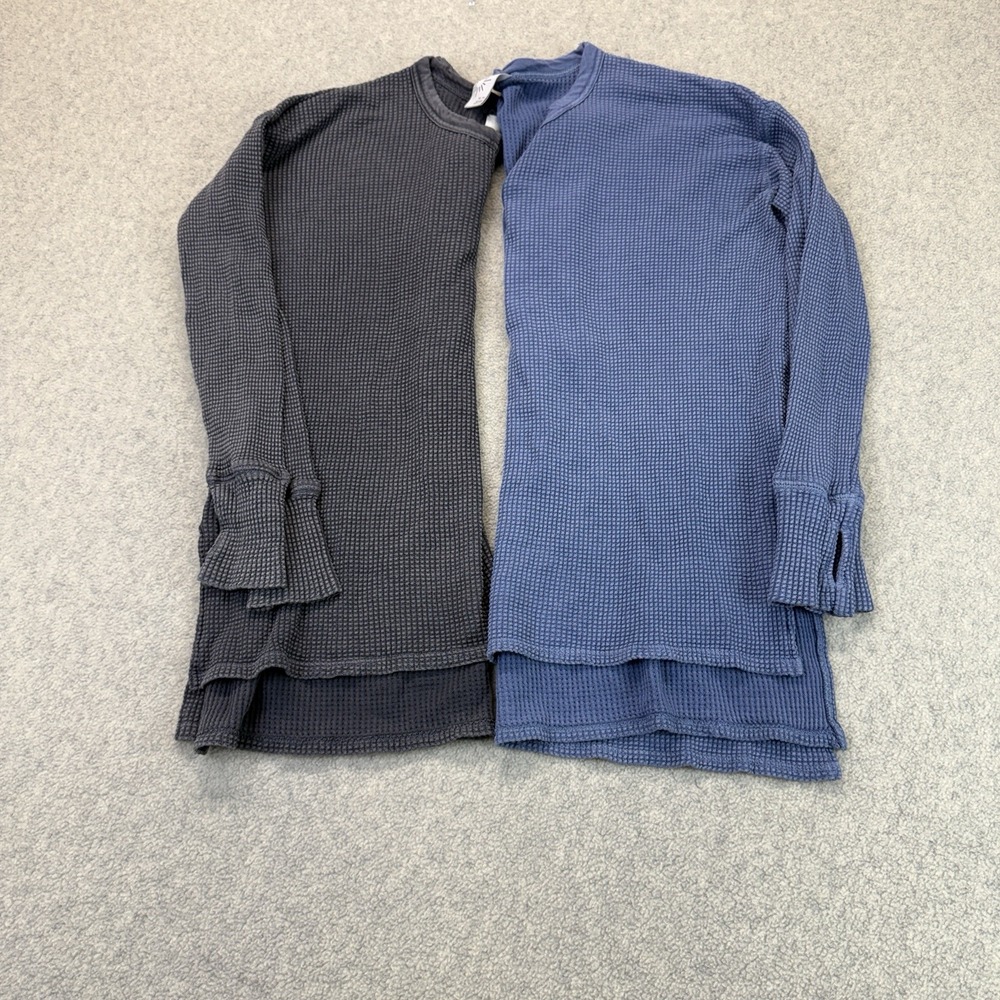 OFFLINE by Aerie Women's XS Waffle Knit Henley Tops Blue Gray Lot of 2